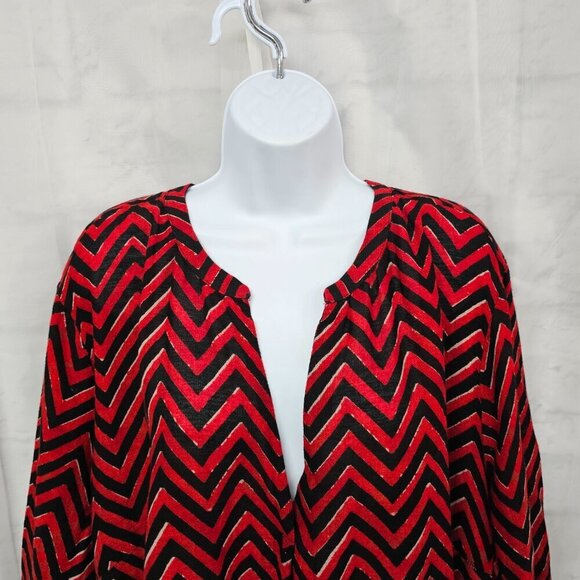 Lauren Ralph Lauren Red Black Chevron Gauzy Tribal Peasant Blouse 3X - Picture 2 of 13